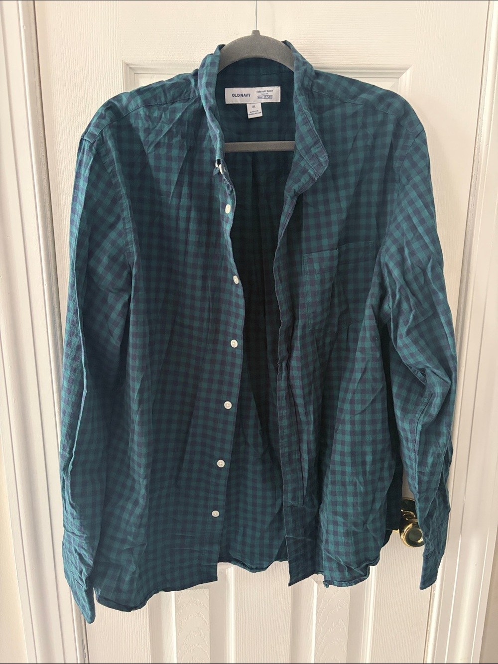 Old Navy Teal and Navy Plaid Button-Down Shirt